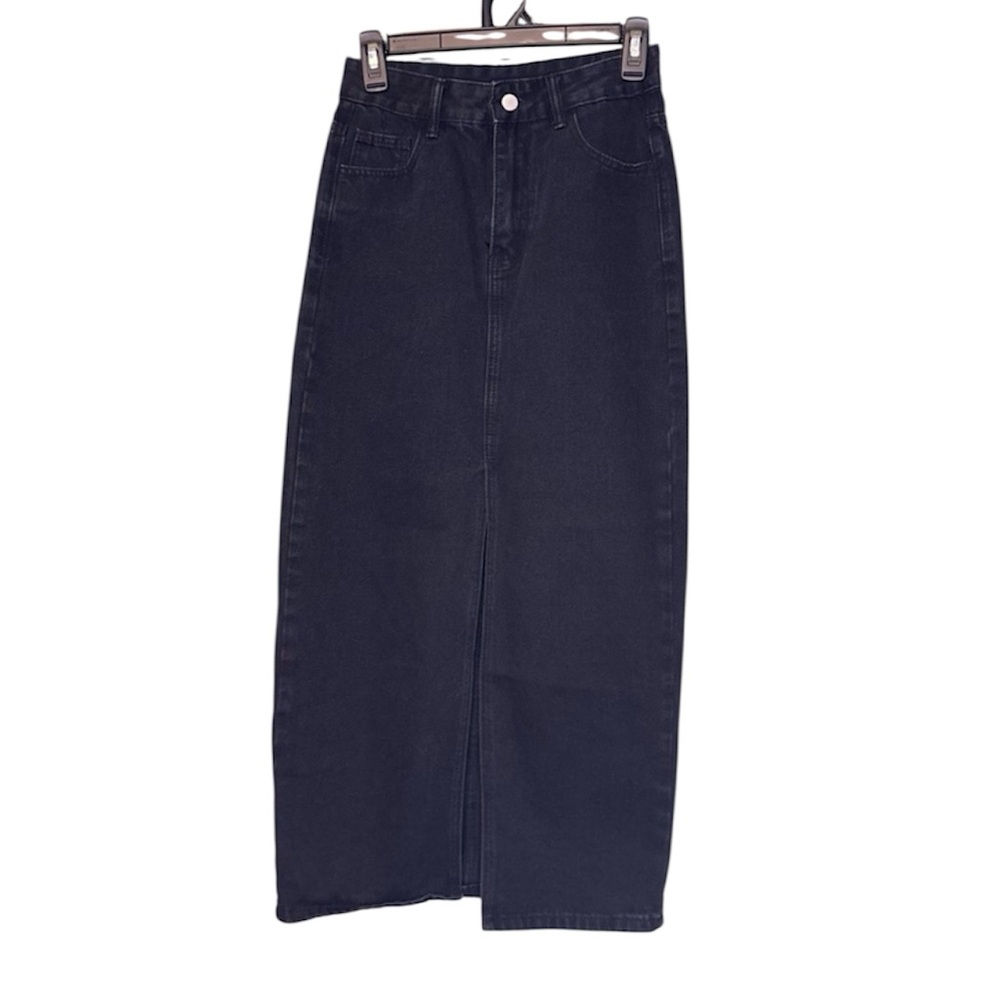 Black Denim Midi Skirt